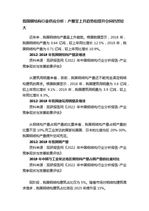 我国钢结构行业供应分析：产量呈上升趋势但提升空间仍然较大