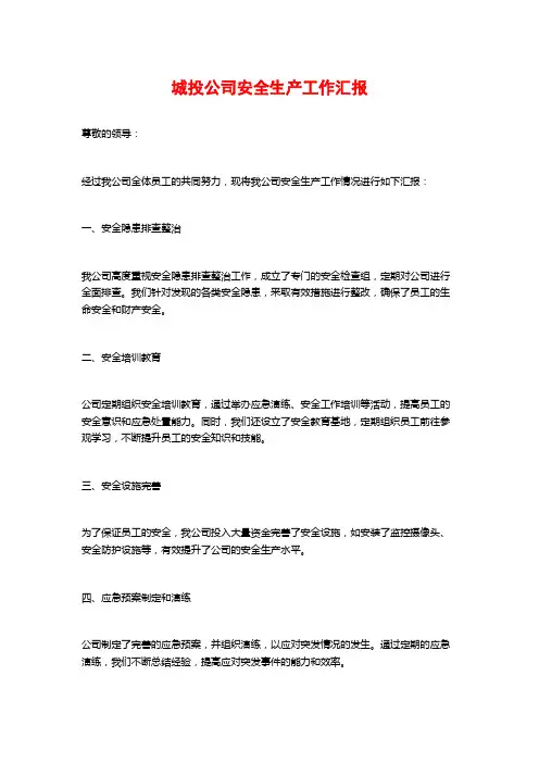 城投公司安全生产工作汇报