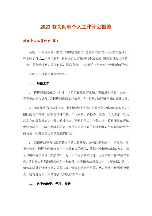 2023有关助理个人工作计划四篇