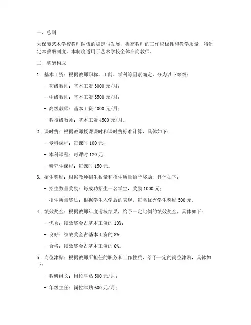 艺术学校教师薪酬制度范本