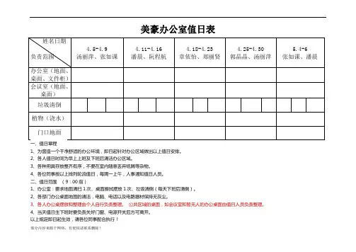 公司内部值日表