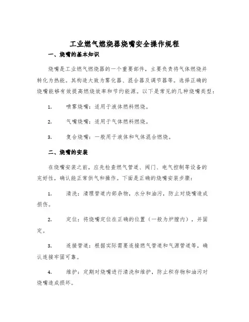 工业燃气燃烧器烧嘴安全操作规程样本