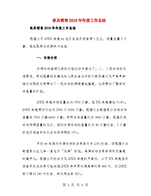家具销售2018年年度工作总结