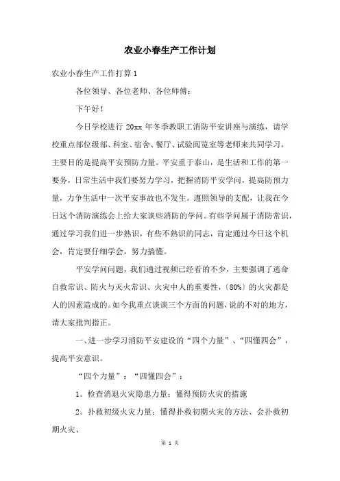 农业小春生产工作计划