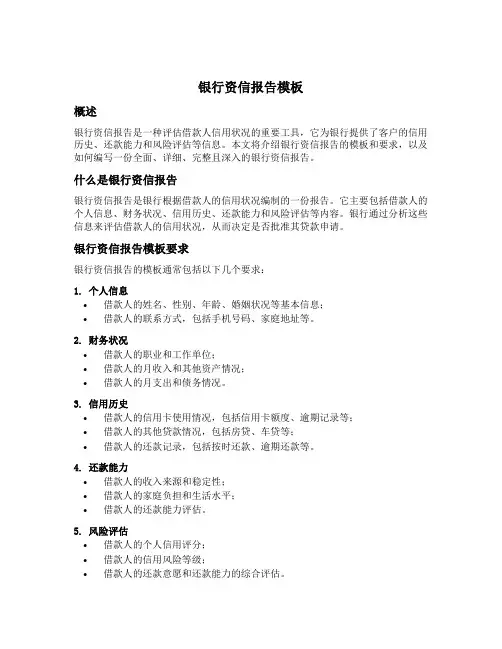 银行资信报告模板