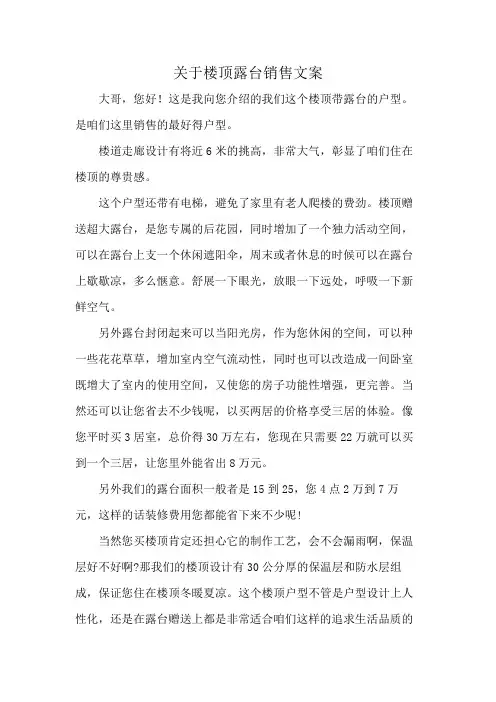 关于楼顶露台销售文案