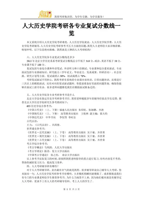 人大历史学院考研各专业复试分数线一览