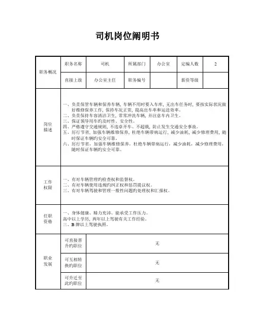 司机岗位说明书