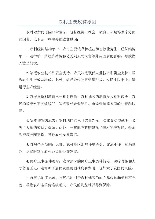 农村主要致贫原因
