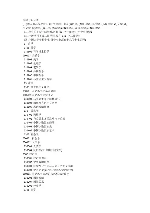 大学专业的大分类和小分类