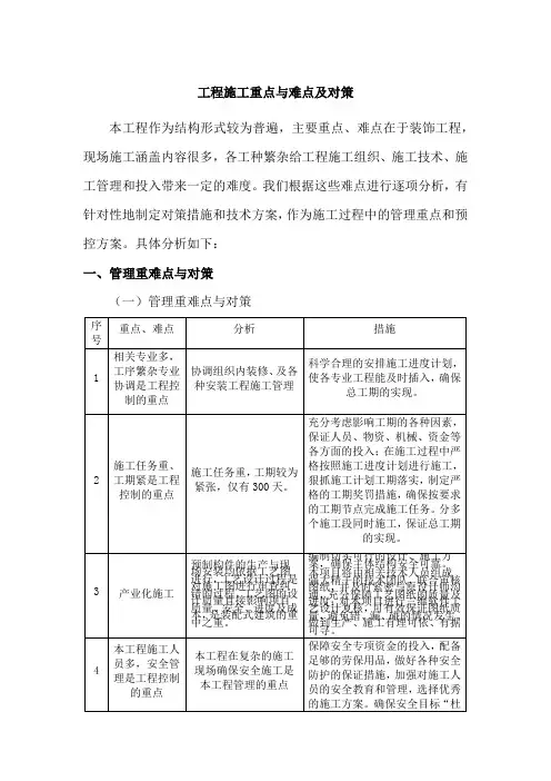 工程施工重点与难点及对策