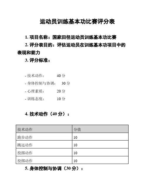运动员训练基本功比赛评分表
