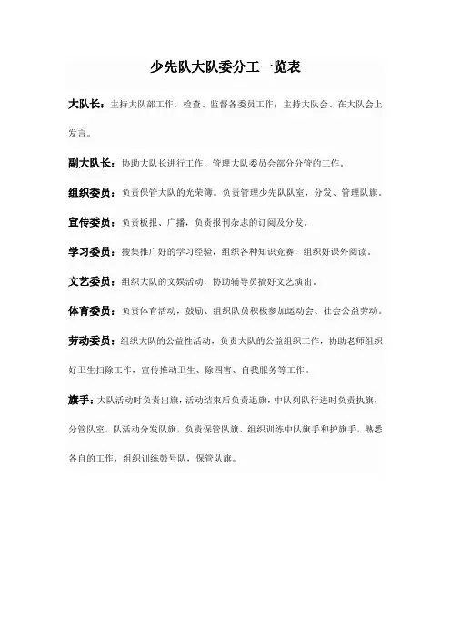 少先队大队委分工一览表