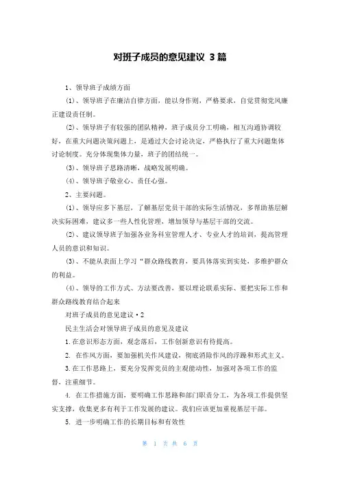 对班子成员的意见建议 3篇