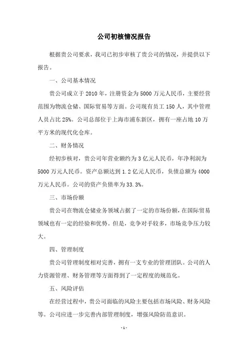 公司初核情况报告