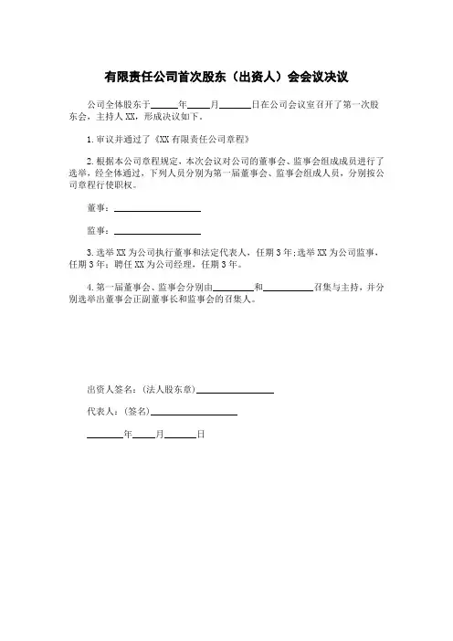 有限责任公司首次股东(出资人)会会议决议