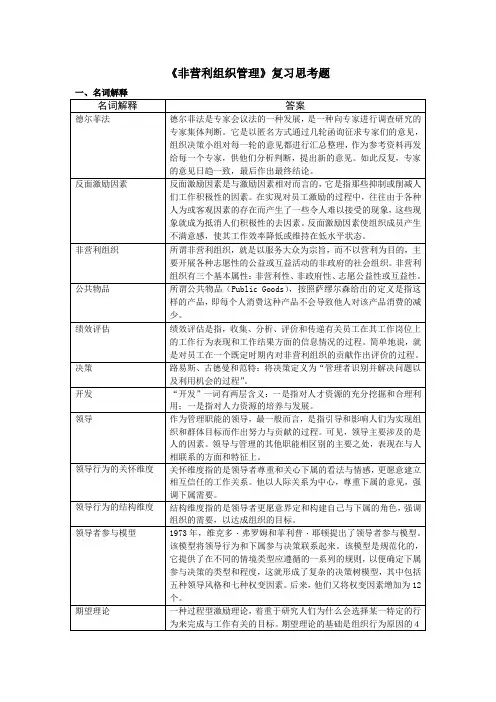 非营利组织管理复习思考题