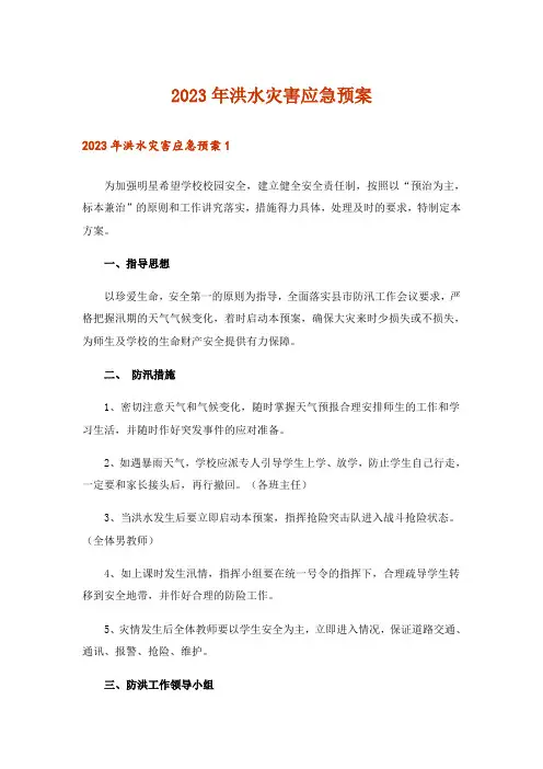 2023年洪水灾害应急预案
