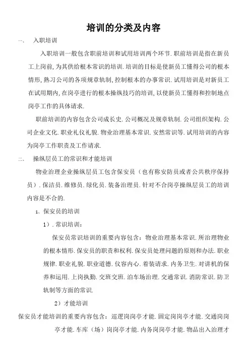 物业管理培训的分类及内容