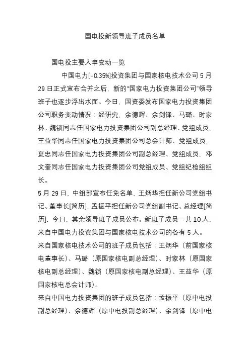 国电投新领导班子成员名单