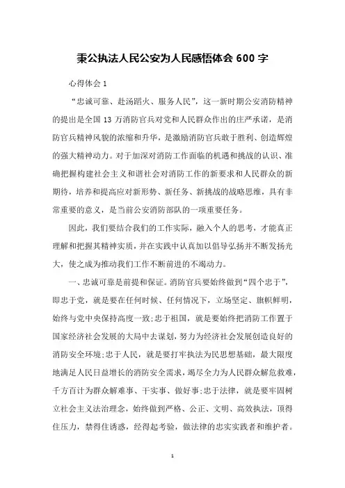秉公执法人民公安为人民感悟体会600字