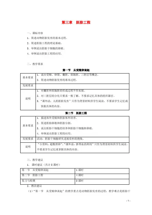 2012高中生物 第三章《胚胎工程》教案 浙科版选修3