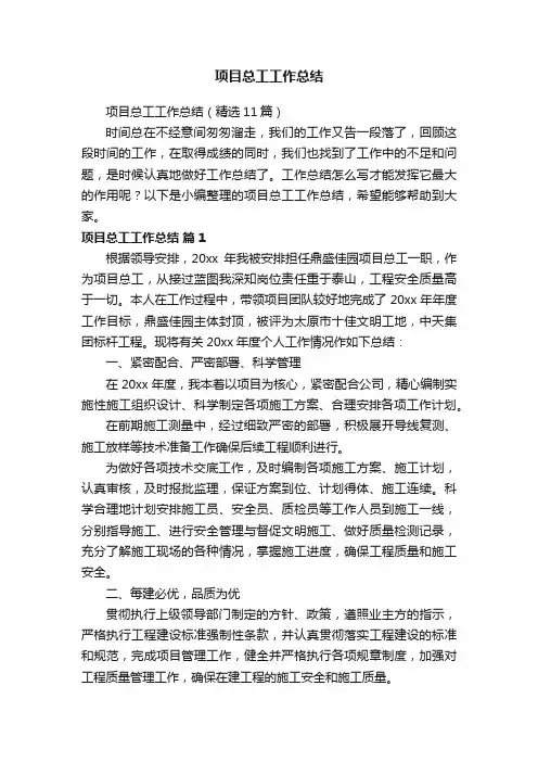 项目总工工作总结（精选11篇）