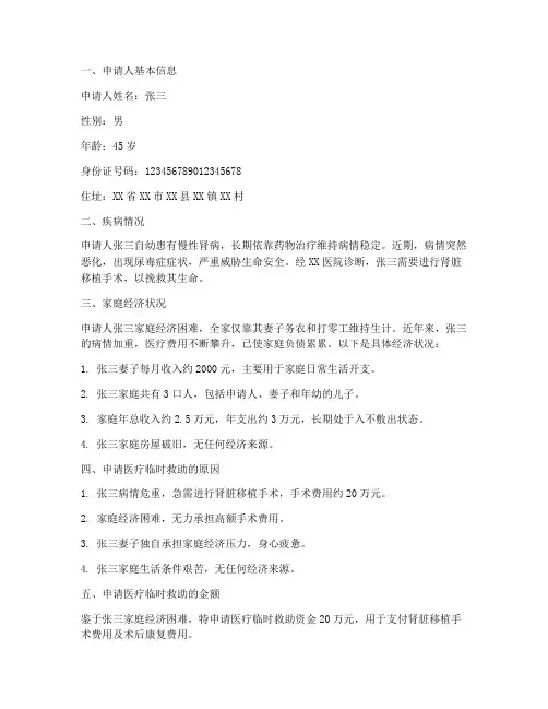 医疗临时救助申请报告
