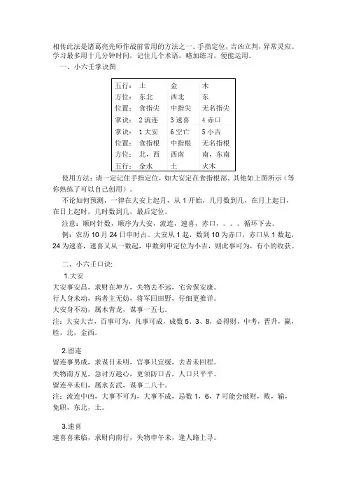 小六壬掌诀图