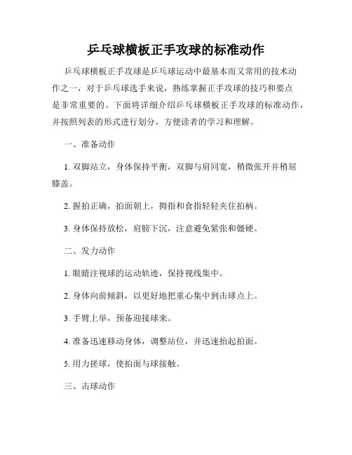 乒乓球横板正手攻球的标准动作