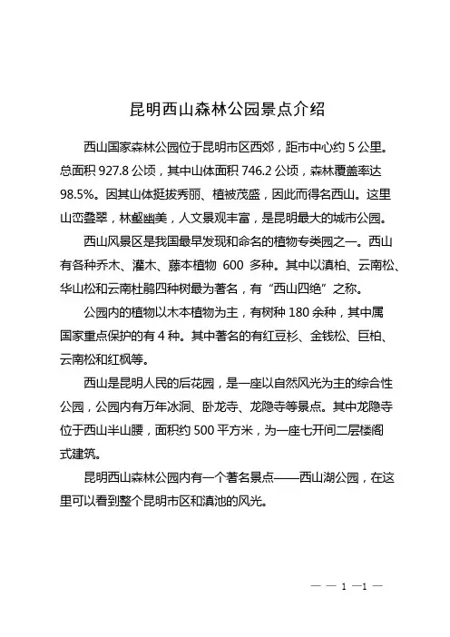 昆明西山森林公园景点介绍