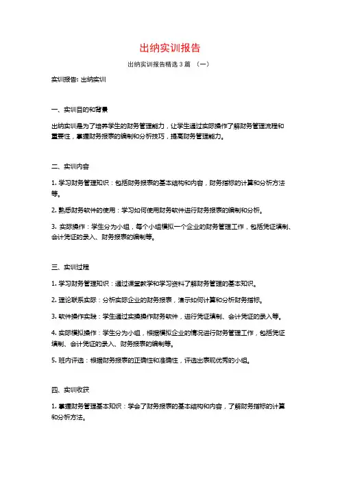 出纳实训报告3篇