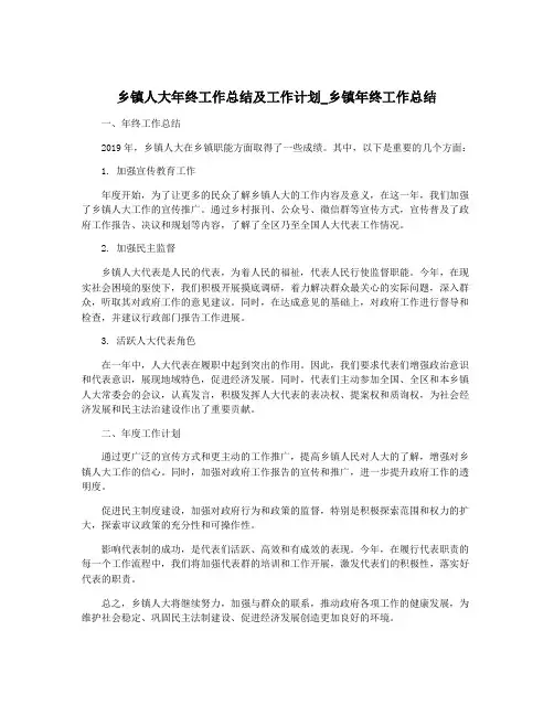 乡镇人大年终工作总结及工作计划_乡镇年终工作总结