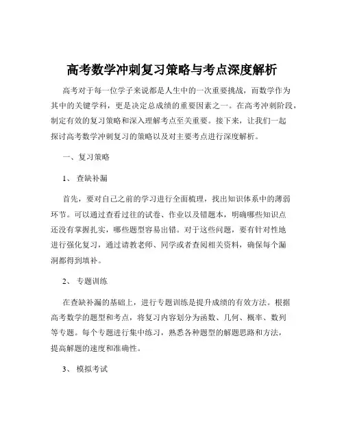 高考数学冲刺复习策略与考点深度解析