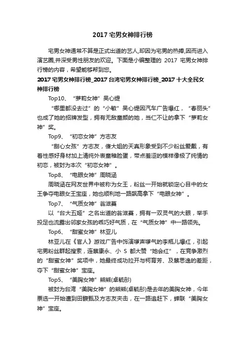2017宅男女神排行榜