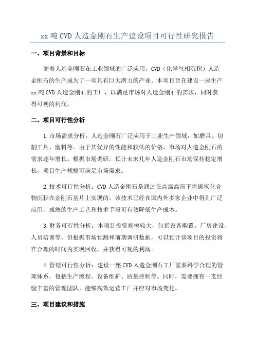 xx吨CVD人造金刚石生产建设项目可行性研究报告