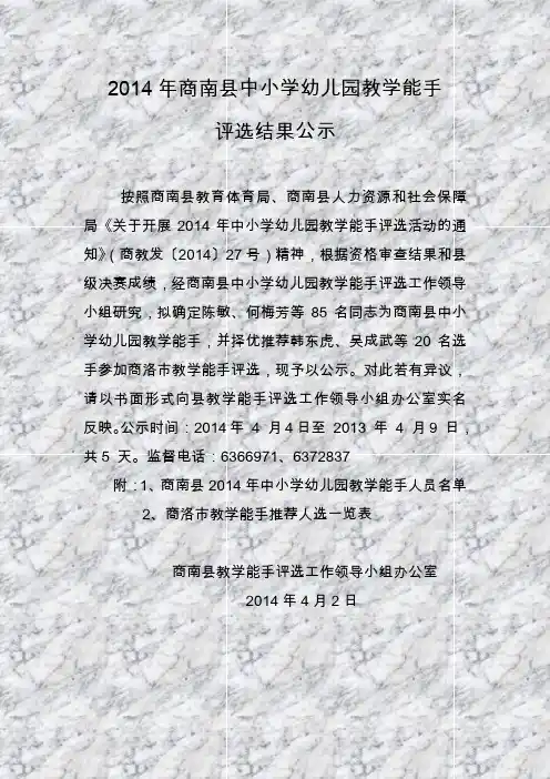 2014年商南县中小学幼儿园教学能手