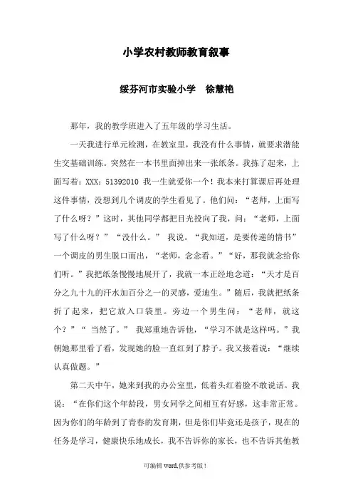 小学农村教师教育叙事