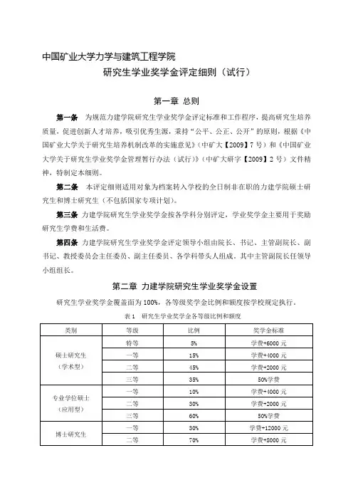 力建学院研究生学业奖学金评定实施细则
