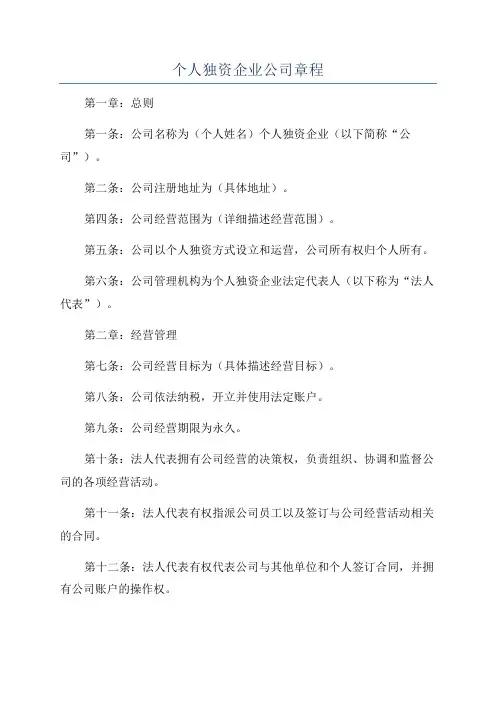 个人独资企业公司章程