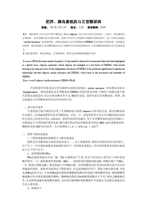 肥胖、胰岛素抵抗与Ⅱ型糖尿病