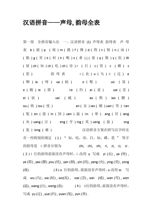 汉语拼音——声母,韵母全表
