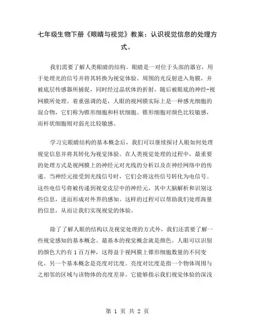 七年级生物下册《眼睛与视觉》教案：认识视觉信息的处理方式