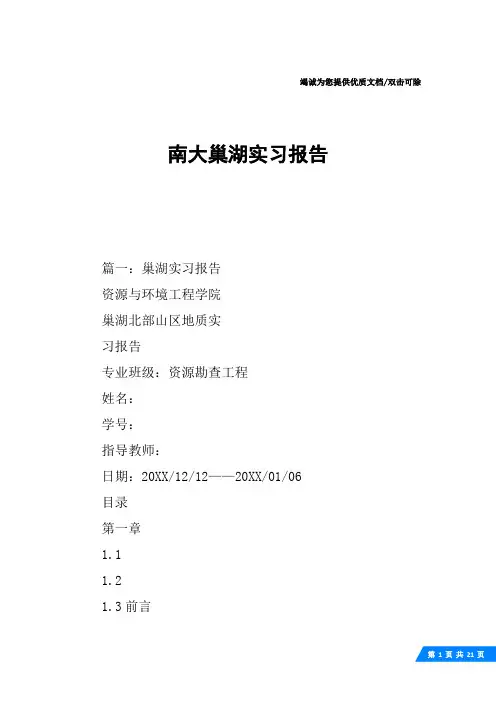 南大巢湖实习报告