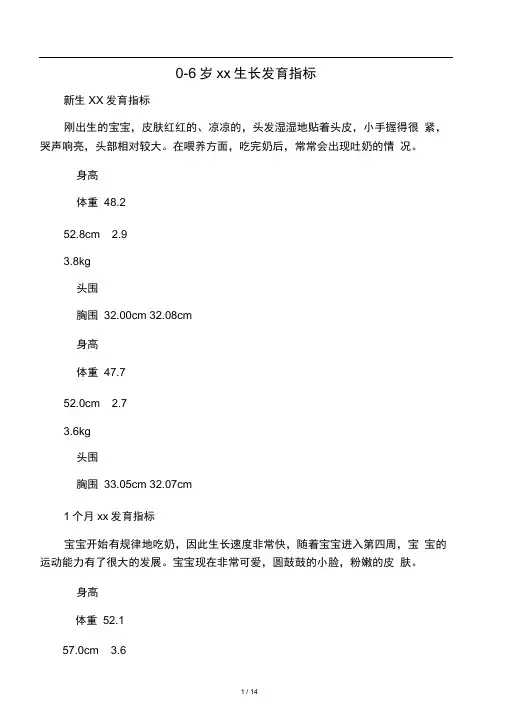 0-6岁宝宝生长发育指标