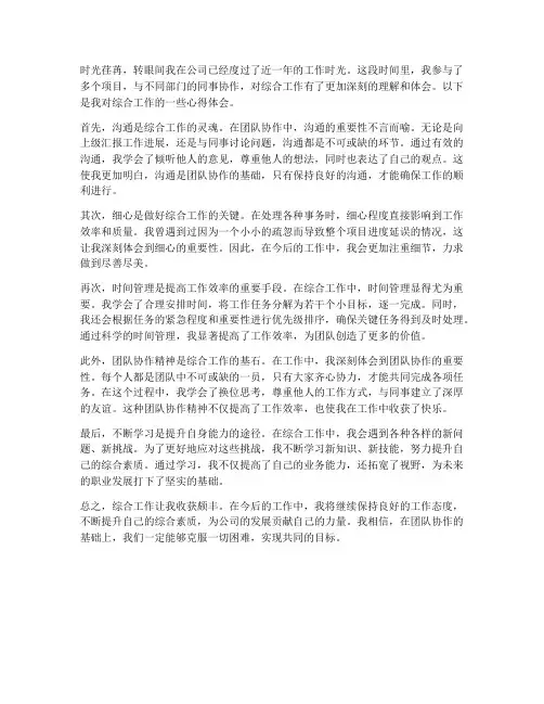 综合工作心得体会范文