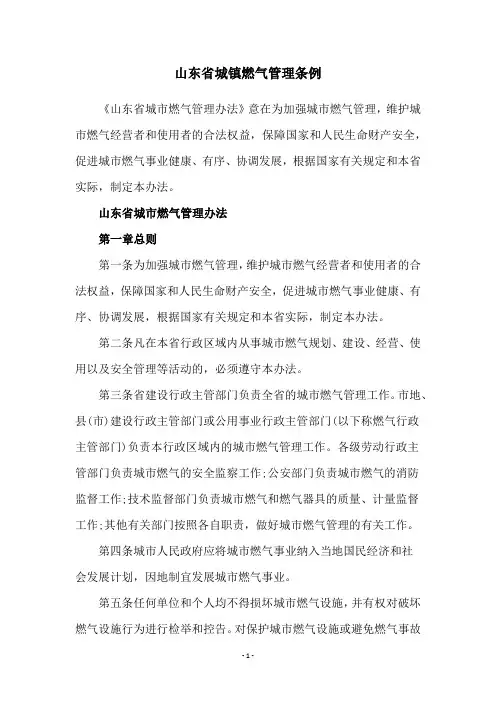 山东省城镇燃气管理条例