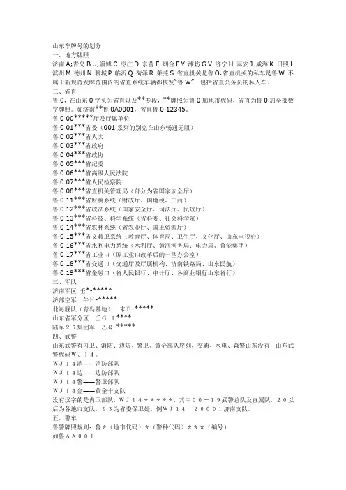 山东车牌号的划分