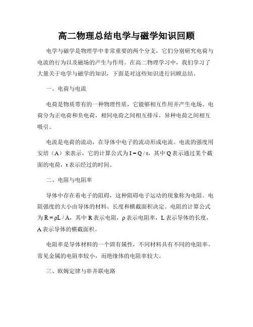 高二物理总结电学与磁学知识回顾