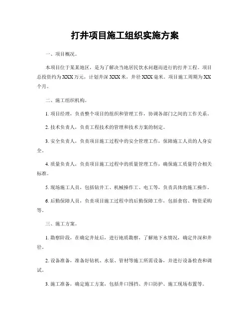打井项目施工组织实施方案